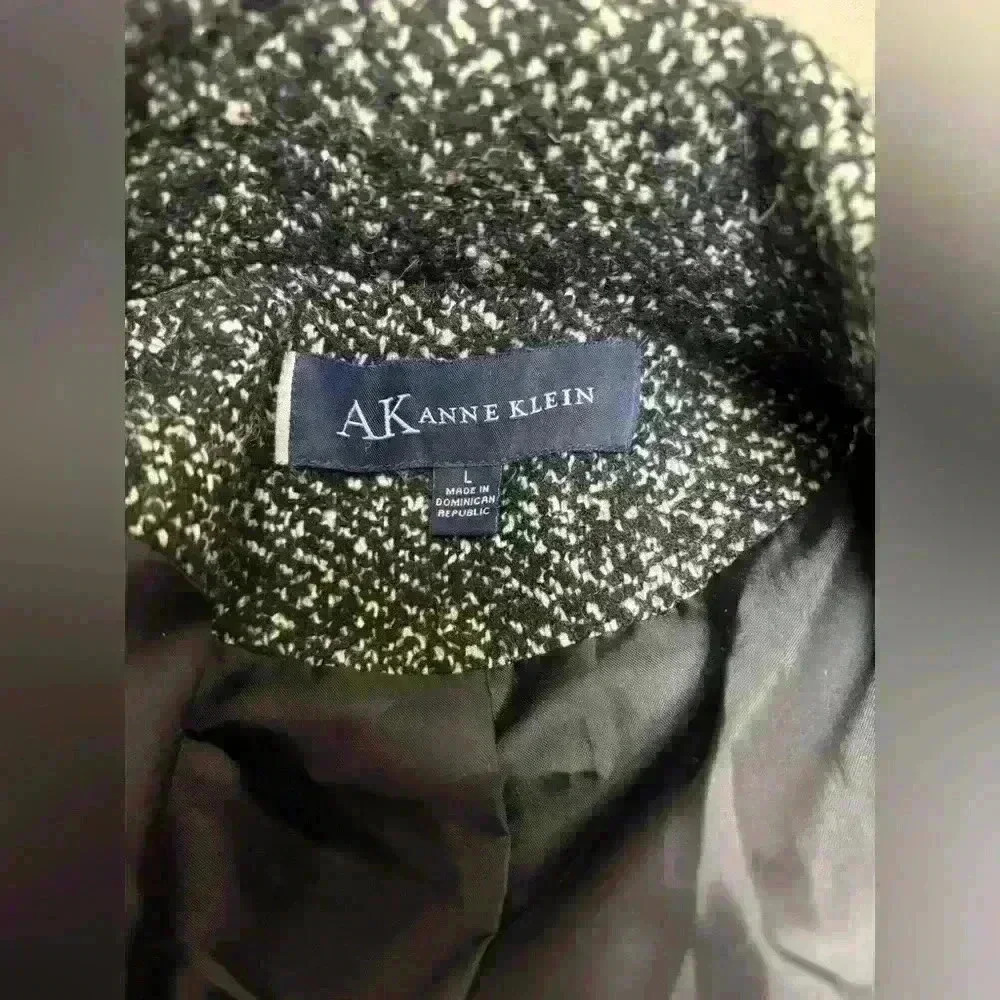 Anne Klein Women's Wool Blend Black and White Tweed Lightweight Coat Large - Picture 5 of 6